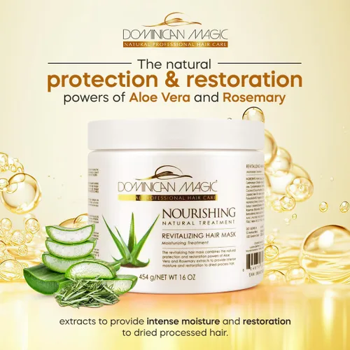 Vista 4 de Dominican Magic Mascarilla nutritiva revitalizada para el cabello, tarro de 16 onzas