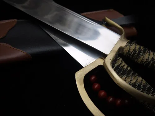 Vista 7 de Chinese Wing Chun - Espadas de mariposa Bart Cham Dao - Cuchillas de acero inoxidable hechas a mano con funda de cuero, accesorios de latón