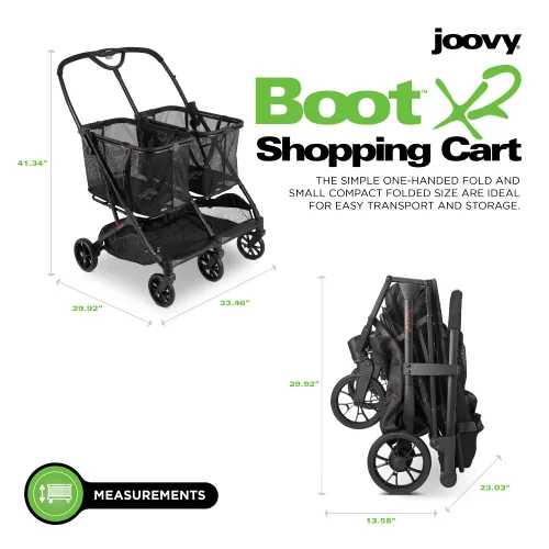 Vista 7 de Joovy Carrito de compras Boot X2 con capacidad de peso total de 122 libras, bolsas extraíbles dobles, neumáticos giratorios para una fácil