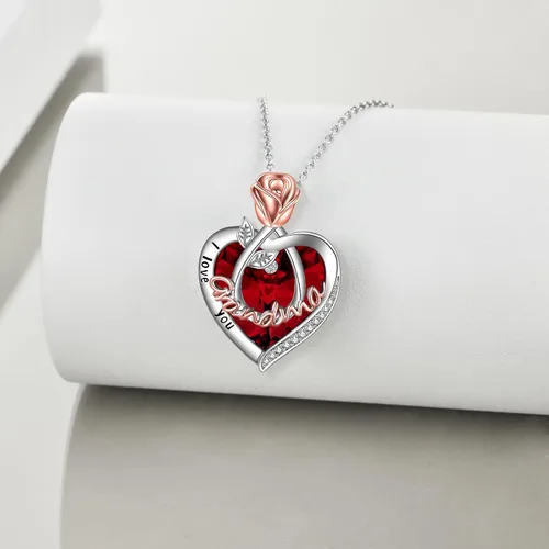 Vista 4 de Joyería de plata esterlina 925 para mujer, collar con pendiente de flor y corazón de cristal, para cumpleaños, regalos para mamá, abuela, esposa 01