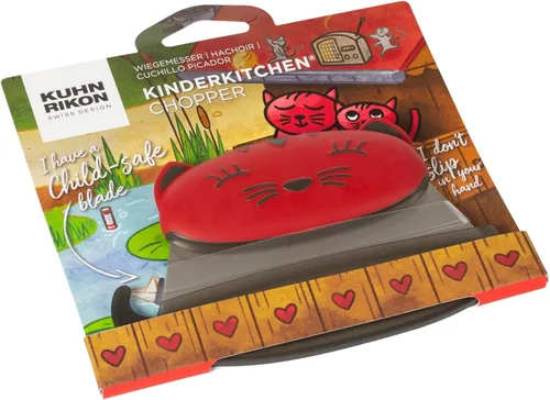Vista 9 de Kuhn Rikon Kinderkitchen - Cuchillo Mezzaluna para niños con protector de cuchilla, gato, 5.2 x 3.3 x 0.7 pulgadas, rojo, herramientas de corte