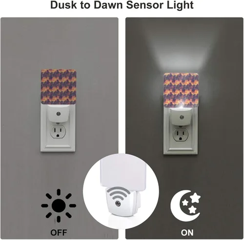 Vista 3 de Led Night Lights Plug Into Wall 2 Pack - 0.3W Cyber Retro Western Cowboy Print Nightlights Plug in Wall with Light Sensors Auto-On/Off, Night Lamp