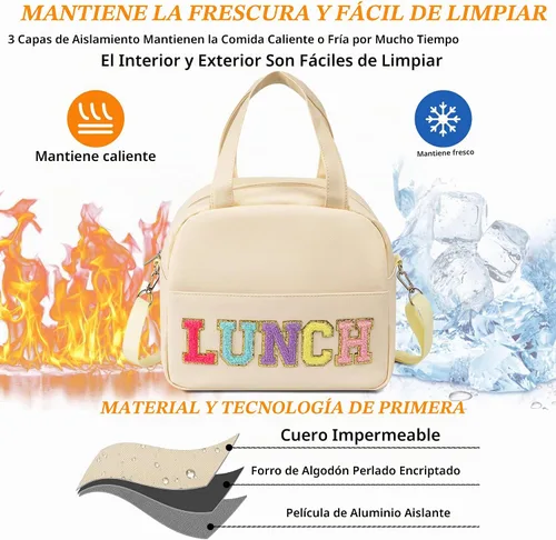 Vista 3 de Bolsa de almuerzo para mujer, lonchera aislada personalizada para adultos con correa ajustable para el hombro, reutilizable, congelable, lonchera