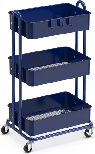 Vista 9 de Simple Houseware - Carrito de metal resistente de 3 niveles, color Negro