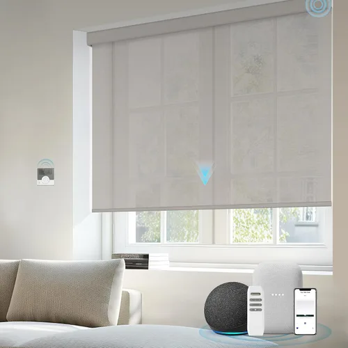 Vista 21 de Motorized Light Filtering Shades Compatible with Alexa Google Smart Blinds Automatic Window Shade Remote Control 70% Blackout Sunny Black