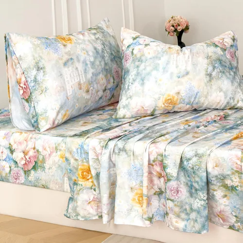 Vista 43 de Zusbest Juego de sábanas florales de 100 % algodón percal, color naranja y amarillo, juego de sábanas suaves y transpirables con diseño botánico