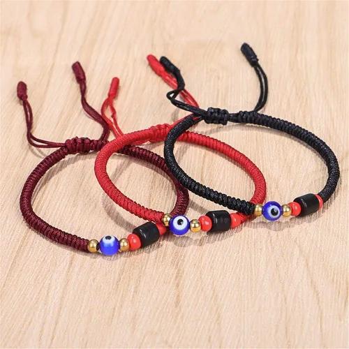 Vista 7 de Pulsera de mal de ojo rojonegro para mujeres, hombres, adolescentes, niñas, niños, pulseras budistas tibetanas tejidas a mano para protección