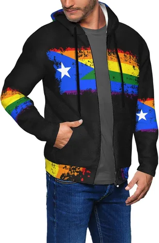 Vista 3 de Sudadera con capucha con cremallera y bandera de Arco iris Puerto Rico Lgbt Gay Pride