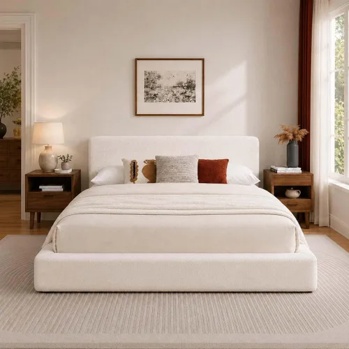 Vista 17 de Anwick Marco de cama King Cloud con cabecero, plataforma tapizada Blanco crema