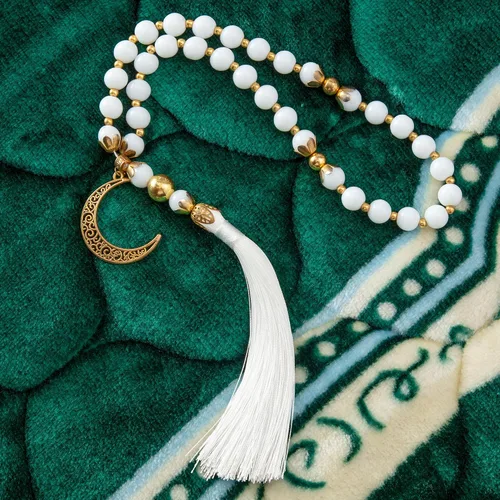 Vista 4 de Alfombra de oración musulmana con cuentas de oración Tasbih, suave y grande para oración islámica mate, alfombrilla de oración islámica acolchada