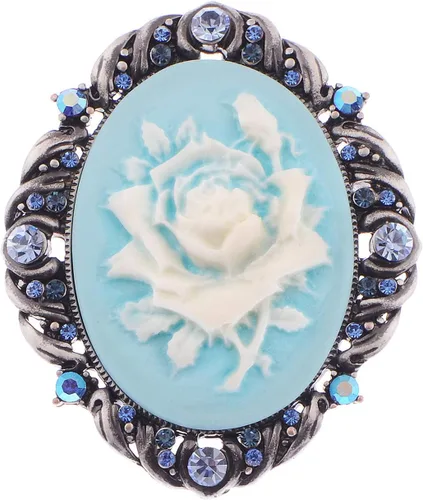 Vista 14 de Alilang Broche de pasador de camafeo con flores de cristal rosa antiguo inspirado en la vendimia Negro