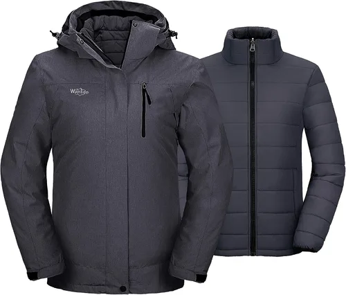 Vista 13 de Wantdo - Chaqueta impermeable 3 en 1 para mujer, abrigo de invierno cálido, resistente al viento, chaqueta de snowboard con capa de puffer
