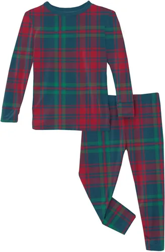 Vista 140 de KicKee Pants Conjunto de pijama de manga larga con estampado de piezas 90's Plaid
