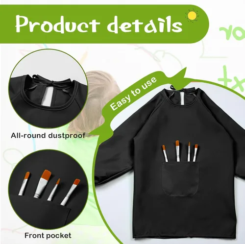 Vista 3 de Geyoga Delantal de manga larga impermeable para niños, con bolsillo, para clase escolar, de 3 a 8 años