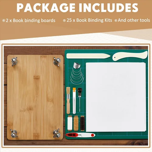 Vista 3 de DoubleFill Kits de encuadernación de libros de 11.6 x 7.9 pulgadas, tablero de prensa de libros, 25 piezas de madera de bambú, juego de herramientas