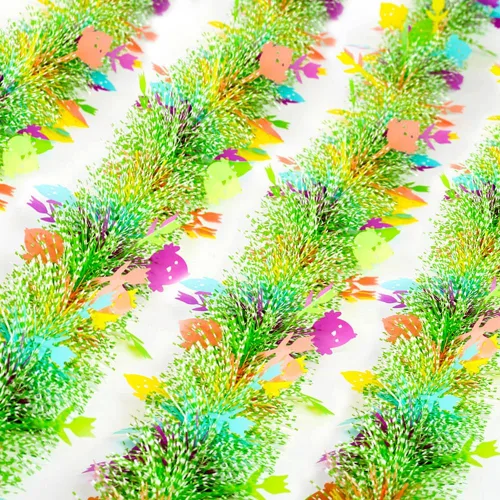 Vista 12 de Guirnalda de Pascua de 33 pies, diseño de guirnalda de Pascua, diseño de rayas finas, conejo, zanahoria, oropel colgante, decoraciones colgantes