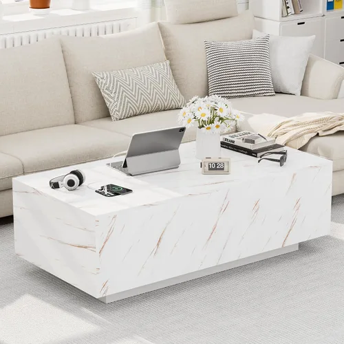 Vista 10 de Mesa de centro elevable con almacenamiento, mesa cuadrada central de madera natural estriada con almacenamiento abierto, mesa central para sala