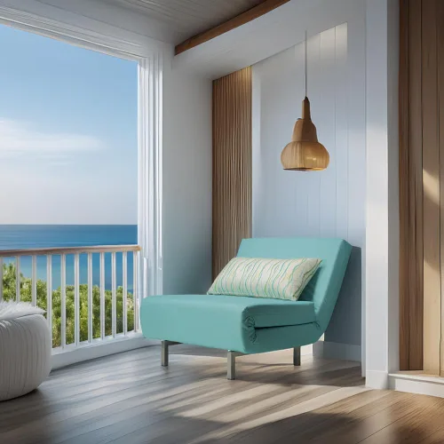 Vista 2 de Cortesi Home Savion Futón convertible con silla decorativa, color azul aguamarina