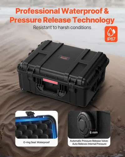 Vista 4 de VEVOR Estuche rígido resistente al agua, caja protectora seca de alta resistencia con espuma precortada, ruedas y asas retráctiles para viajes