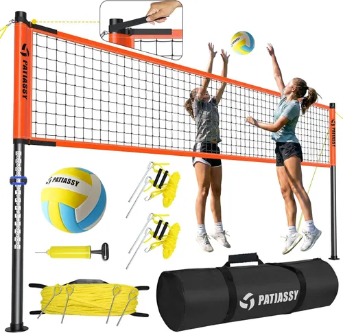 Vista 12 de Outdoor Volleyball Net for Backyard, 32FT Anti-Sag Net with Steel Poles 24-Ply Anti-Sag PE Net, 3 Official Adjustable Height, Easy Setup, Complete