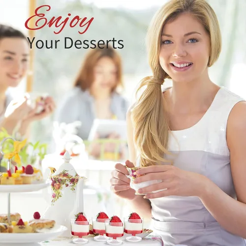 Vista 7 de Zezzxu Mini Copas de Postre de 2 oz con Cucharas, Paquete de 100 Copas Desechables para Aperitivos Copas de Mousse Copas Pequeñas de Plástico tipo