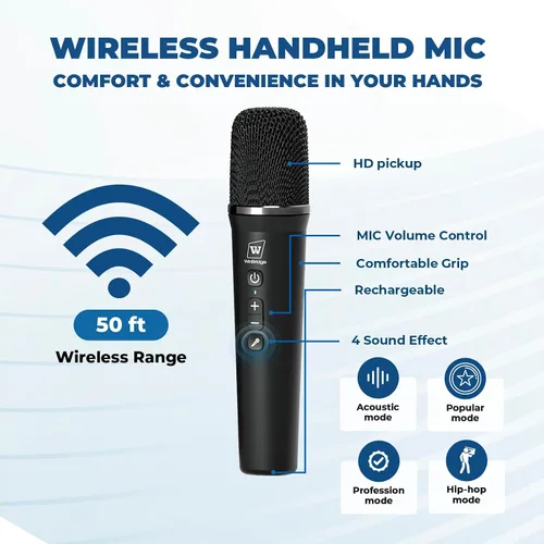 Vista 4 de Amplificador de voz con micrófono inalámbrico y altavoz - Sistema PA Bluetooth portátil mini con micrófono de mano, megáfono recargable ultraligero