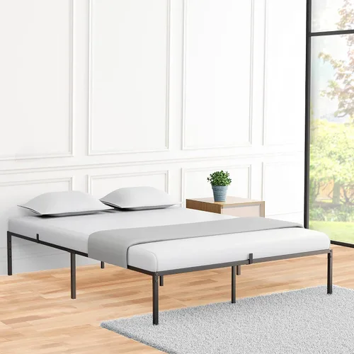 Vista 3 de Marcos de cama de metal Queen, soporte de listones de acero resistente, sin ruido, no necesita somier y fácil montaje