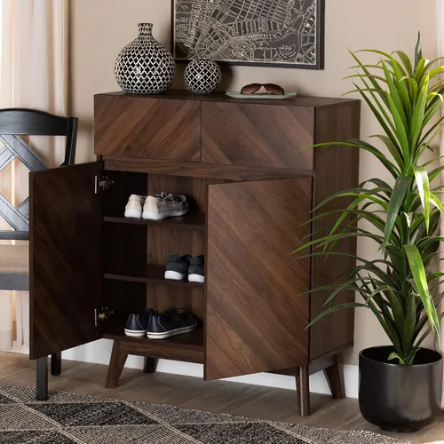 Vista 10 de Baxton Studio Hartman Mid-Century - Gabinete moderno de madera con acabado marrón nogal