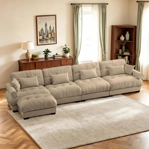 Vista 115 de Sofá biplaza de 93.7 pulgadas, sofá modular de 2 plazas, sofás seccionales grandes de color beige y blanco para sala de estar, juego de sofá