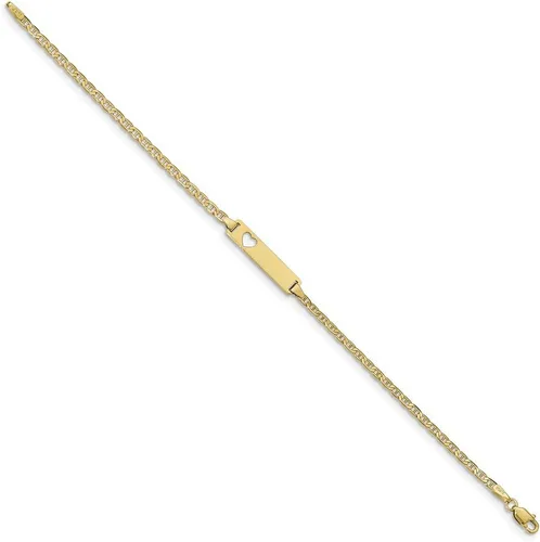 Vista 2 de Pulsera de identificación de ancla plana de oro amarillo sólido de 10 quilates con placa de identificación grabable con cierre de langosta de 7