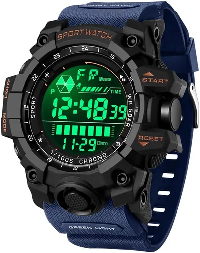Vista 2 de FANMIS Reloj deportivo de cuarzo digital multifunción militar para hombre, impermeable, con alarma, LED, azul