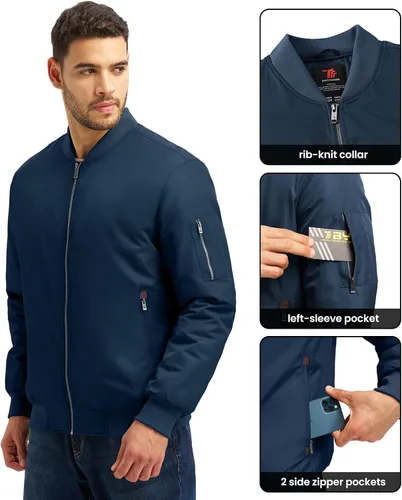 Vista 5 de Rdruko Chaquetas bomber para hombre, diseño de cebolla, acolchadas, cortavientos, con cremallera, 4 bolsillos, impermeables, de satén, para vuelo