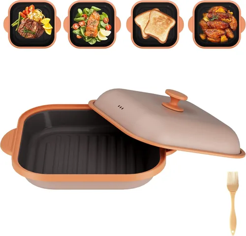 Vista 12 de Sartén Parrilla para Microondas con Tapa - Cocinador de Tocino, Crispador y Hacedor de Queso a la Parrilla, Utensilios de Cocina para Microondas