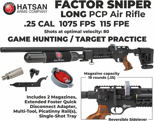 Vista 3 de Hatsan Factor Sniper Long PCP - Rifle de aire con palanca lateral con paquete Wearable4U incluido