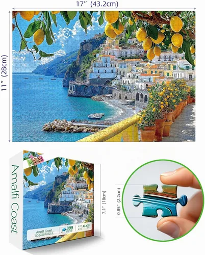 Vista 2 de MINIWAN Rompecabezas de 300 piezas de la Costa Amalfi, rompecabezas de alta calidad para adultos, estilo rústico, 17 x 11 pulgadas 300 piezas Costa