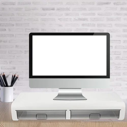 Vista 6 de Toddmomy Computer Monitor Shelf with Transparent Drawer Desktop Riser for Eye Health Compact Storage Organizer for Home and Office Use