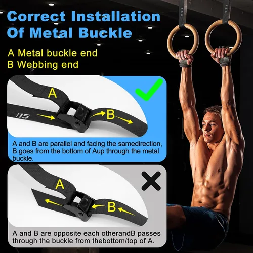Vista 4 de ZILLEEN Wooden Gymnastics Rings 1.25" Olympic Rings with Adjustable Straps for Pull Up Bar Exercise Men Gym Kids