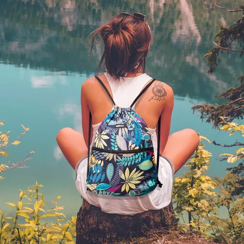 Vista 5 de WANDF - Mochila de nailon con cordón, resistente al agua, para gimnasio, compras, deporte, yoga