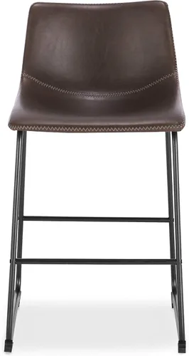 Vista 4 de POLY & BARK Brinley - Juego de 3 taburetes modernos sin brazos con respaldo suavemente curvado y patas de madera, color marrón, asiento de piel