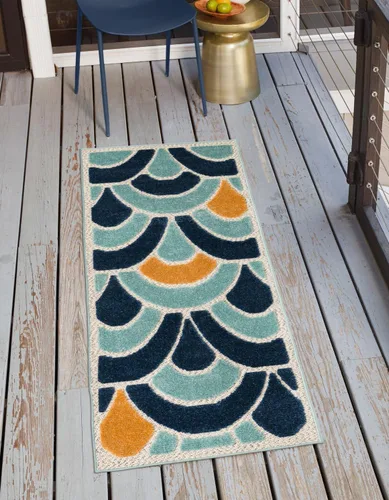 Vista 8 de Unique Loom Belize Outdoor Collection - Alfombra rectangular de 2 x 3 pies 1 pulgada, color azul y naranja