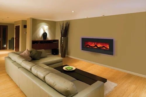 Vista 2 de Amantii Chimenea eléctrica de 48" con 58" x 23" de cristal negro envolvente