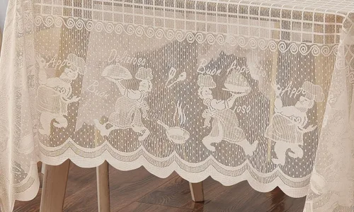 Vista 3 de Warm Home Designs Mantel rectangular de 60 x 84 pulgadas. Mantel de encaje vintage que se puede utilizar como funda de mesa de comedor de lino