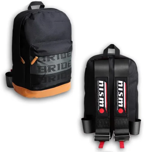 Vista 16 de W-POWER JDM Bride Racing Mochila de viaje para laptop con parte inferior marrón con correas de arnés ajustables (ASIMO-BK)