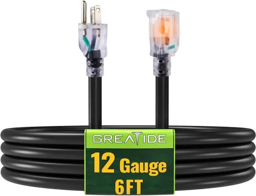 Vista 14 de Cable de extensión para interiores con extremo iluminado, cable de extensión resistente de calibre 12 de 3 pies, cable de extensión de 3 clavijas