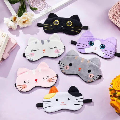 Vista 7 de Vicenpal 6 máscaras para dormir para niños, lindo gato, animal, cubierta suave y ligera, máscara kawaii para dormir, con vendas divertidas