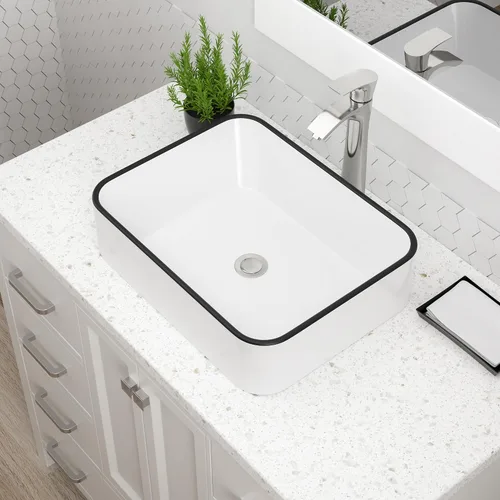 Vista 9 de Dcolora Lavabo de Recipiente Negro Rectangular de 40,6 x 30,5 cm Negro Mate Lavabo de Baño Rectangular sobre Encimera Cerámica Porcelana Lavadero