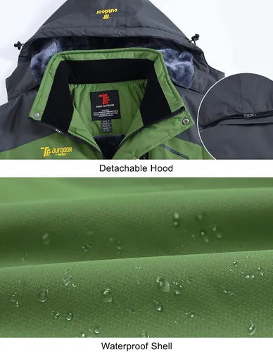 Vista 4 de Rdruko Chaqueta de esquí para hombre, impermeable, forro polar, con capucha, para invierno, para exteriores