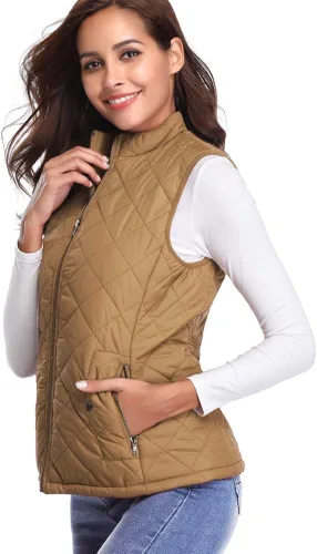 Vista 2 de Fuinloth - Chaleco acolchado para mujer diseño de cuello alto ligero con cierre