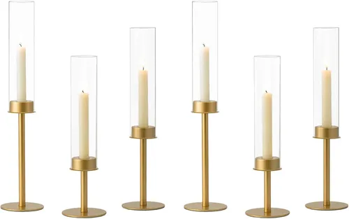 Vista 10 de Hewory Portavelas Negros Hurricane Portavelas de Velas, 3 Piezas Portavelas de Velas Candelabro, Portavelas Cónicos con Cubierta de Vela de Vidrio