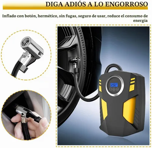 Vista 3 de Inflador de neumáticos y compresor de aire NYTKL, bomba de aire de 12 V CC para neumáticos con manómetro digital y luz LED, bomba de neumáticos